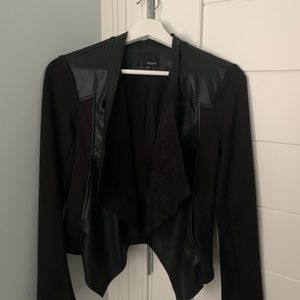 Edyson Black Faux Leather/Suede Drape Jacket
